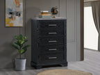 Black 5-Drawer Wood Chest with Faux Granite Top and Chrome Handles