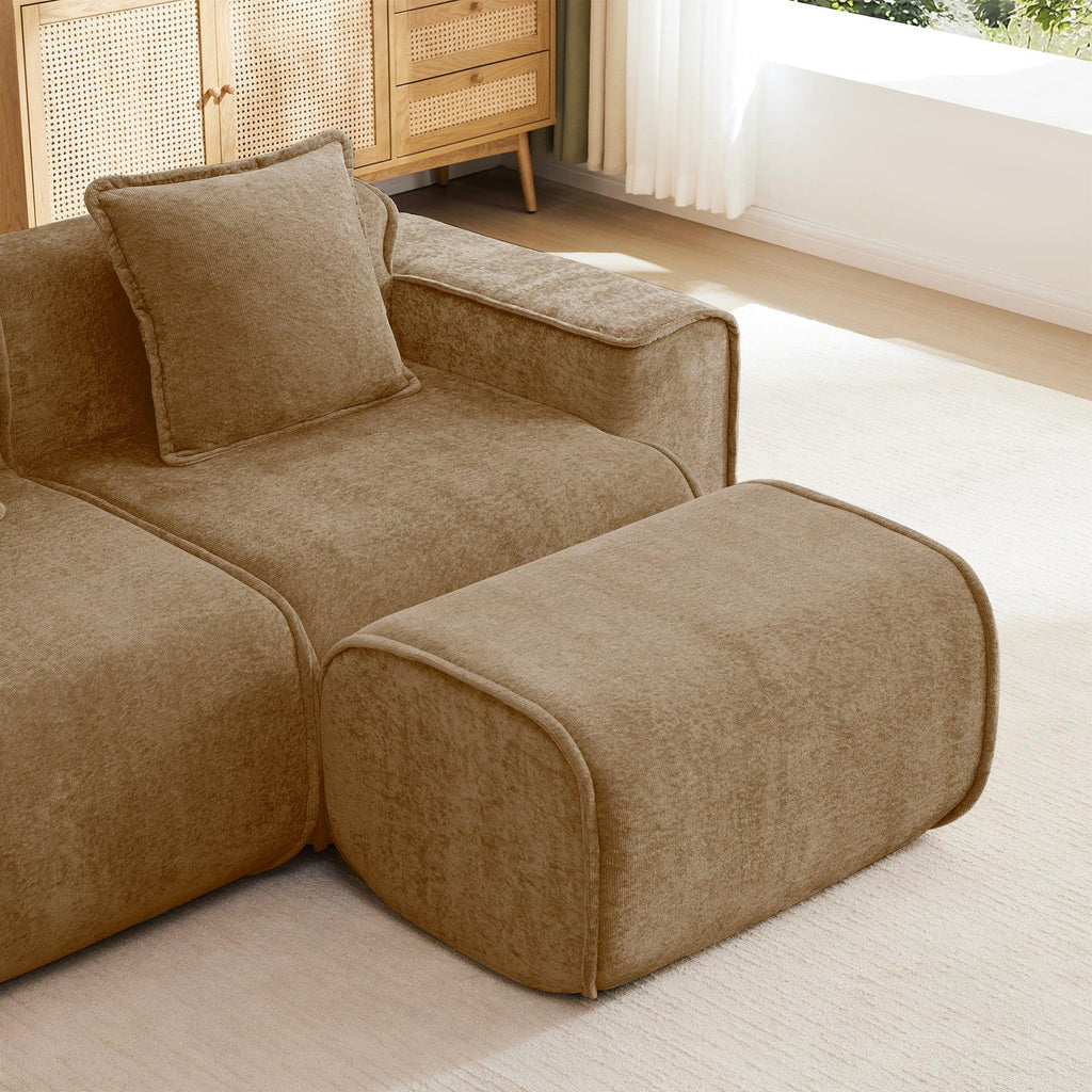 Modular Velvet Brown 3 Seat Sectional Sofa with Ottomans.