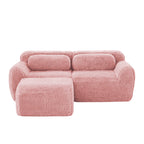 Front view of modular pink sofa chaise with soft plush fabric and ergonomic backrest, designed for comfort and easy placement.