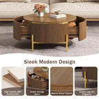 Modern Round Coffee Table with Storage Drawers.