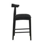 Side profile of Black Fabric Counter Stool highlighting ergonomic backrest and thick padded seat for all-day comfort.
