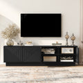 Black 4-Door Wave Design Media Console with Adjustable Shelves