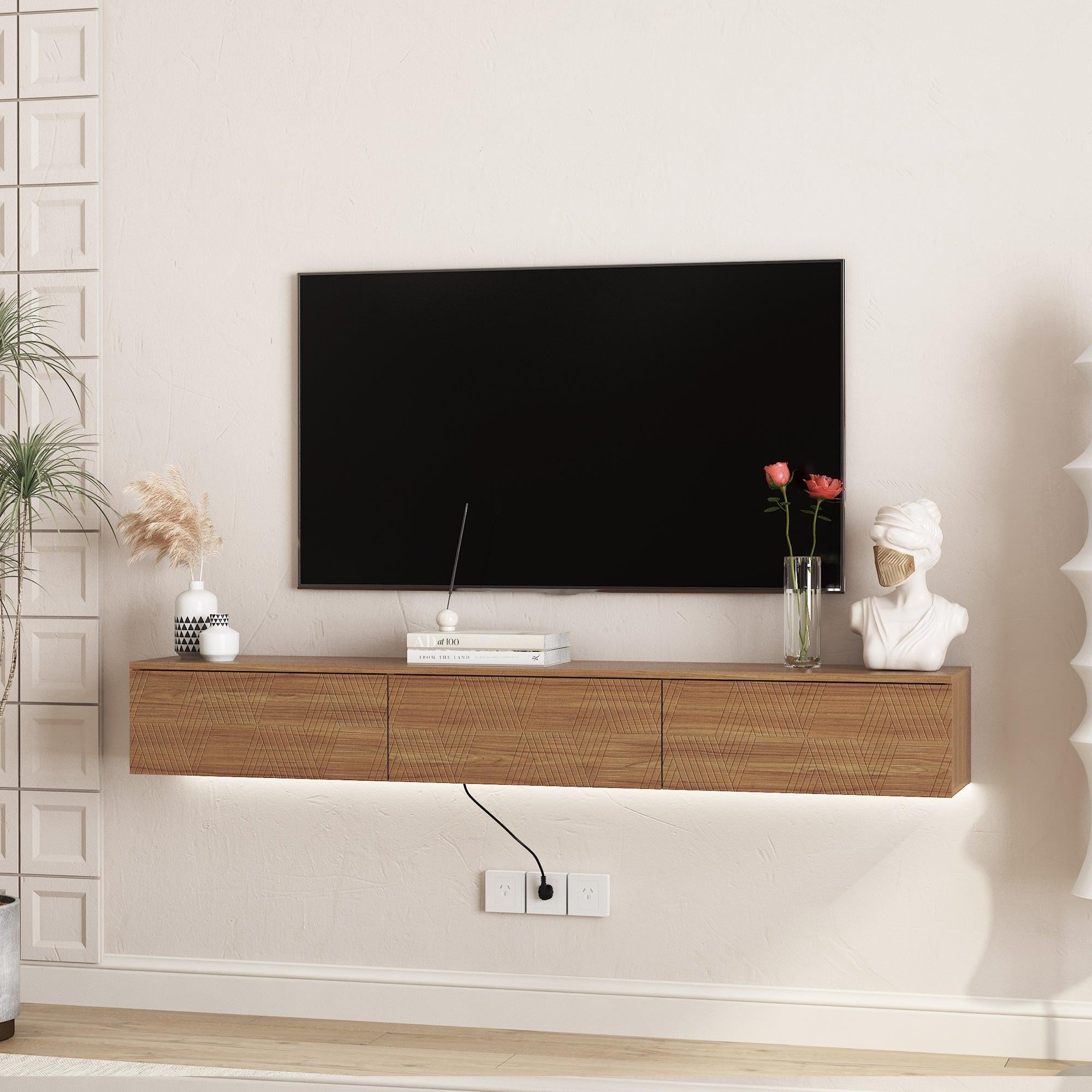 LED Floating TV Stand Wall Mounted for 55-65 Inch TVs.