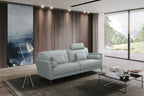 Tussio 68-Inch Light Blue Top Grain Leather Loveseat with Pillows