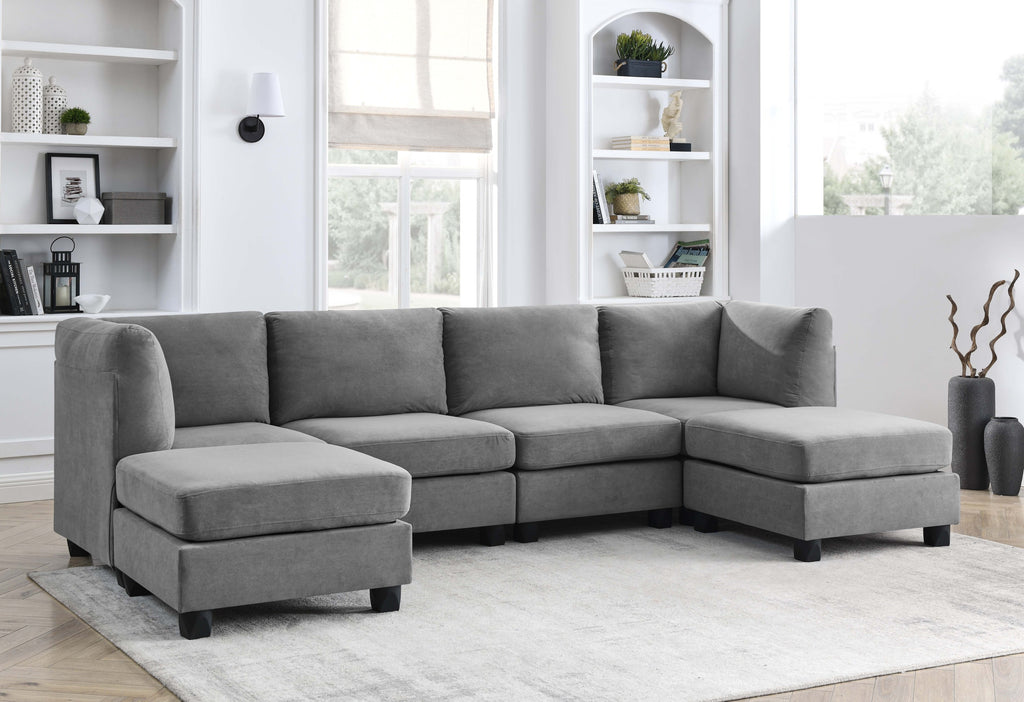 120-Inch Dark Gray Polyester Modular 6-Seater Sectional Sofa