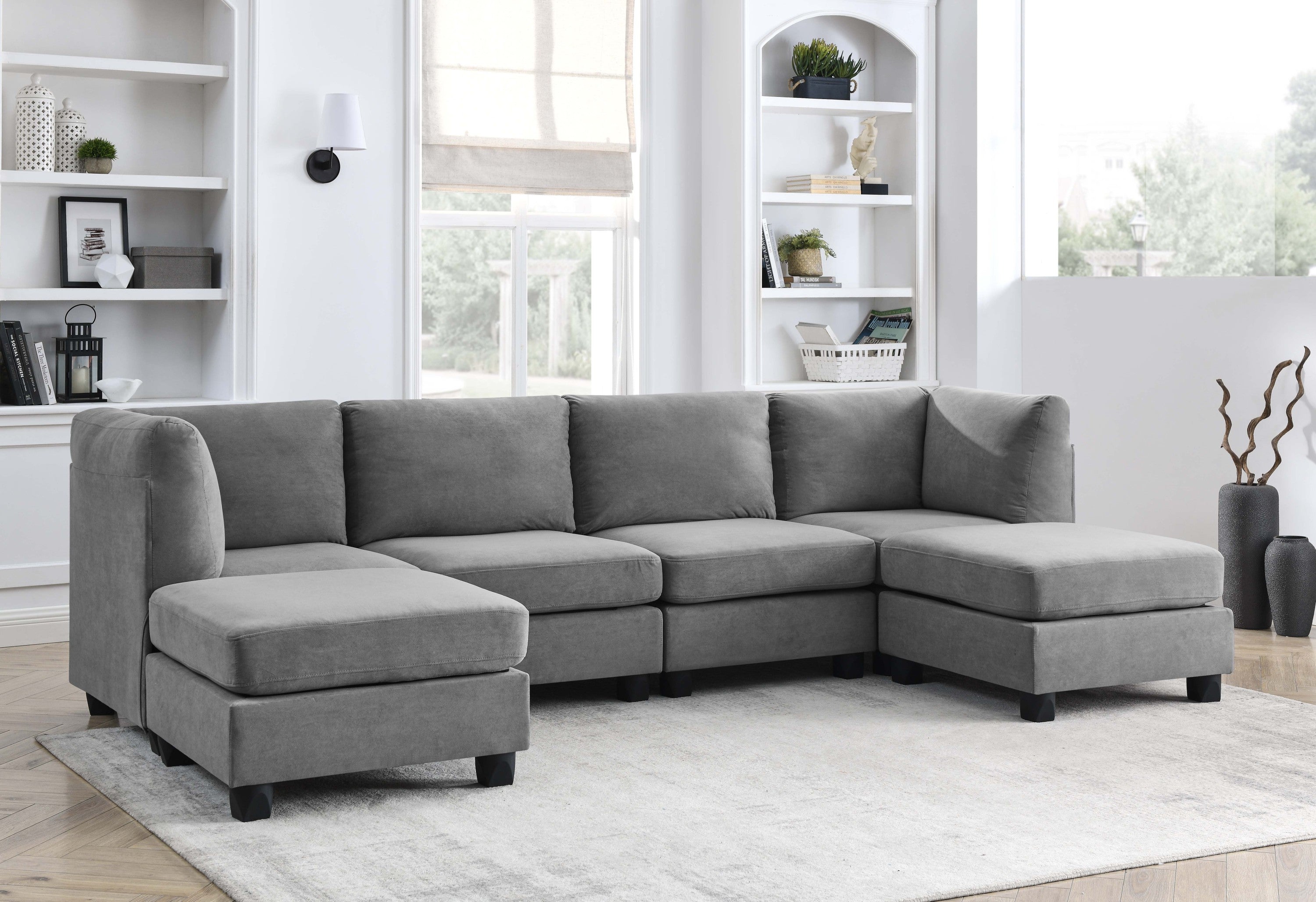 120-Inch Dark Gray Polyester Modular 6-Seater Sectional Sofa