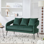 Modern Upholstered Velvet Loveseat Settee with Pillows, Comfy 2-Seater Mini Sofa for Small Spaces, Metal Legs, Green