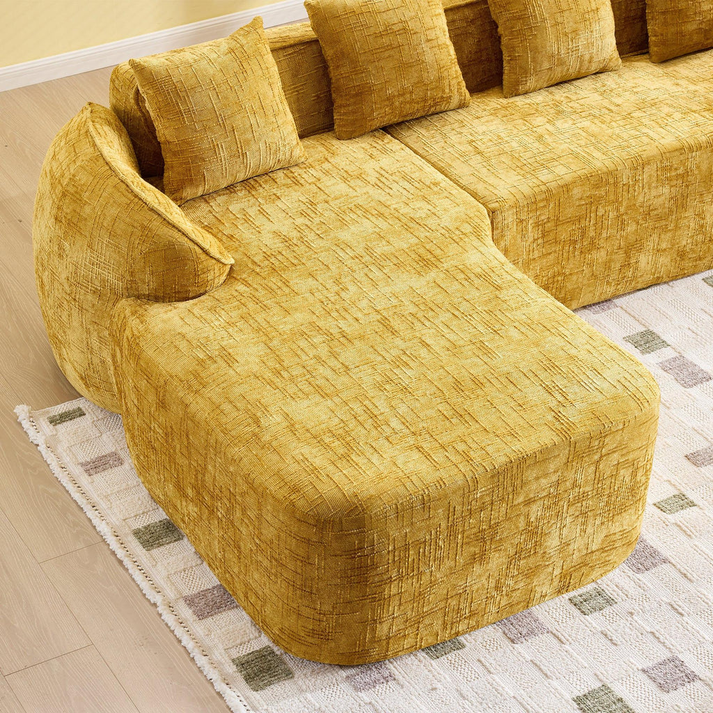 Yellow Chenille L-Shaped Sofa with Comfort and Style.