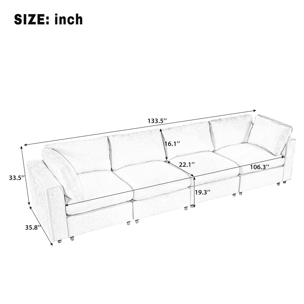 Dimension diagram of Modular Sofa with Charging - Storage | Chenille, 4 Seats, showing detailed measurements for accurate space planning.