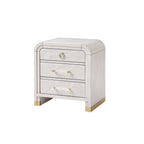 Malco Oak Nightstand with Spacious Drawer and Gold Metal Fluted Detailing in Black White Finish, Rubber Wood Construction.