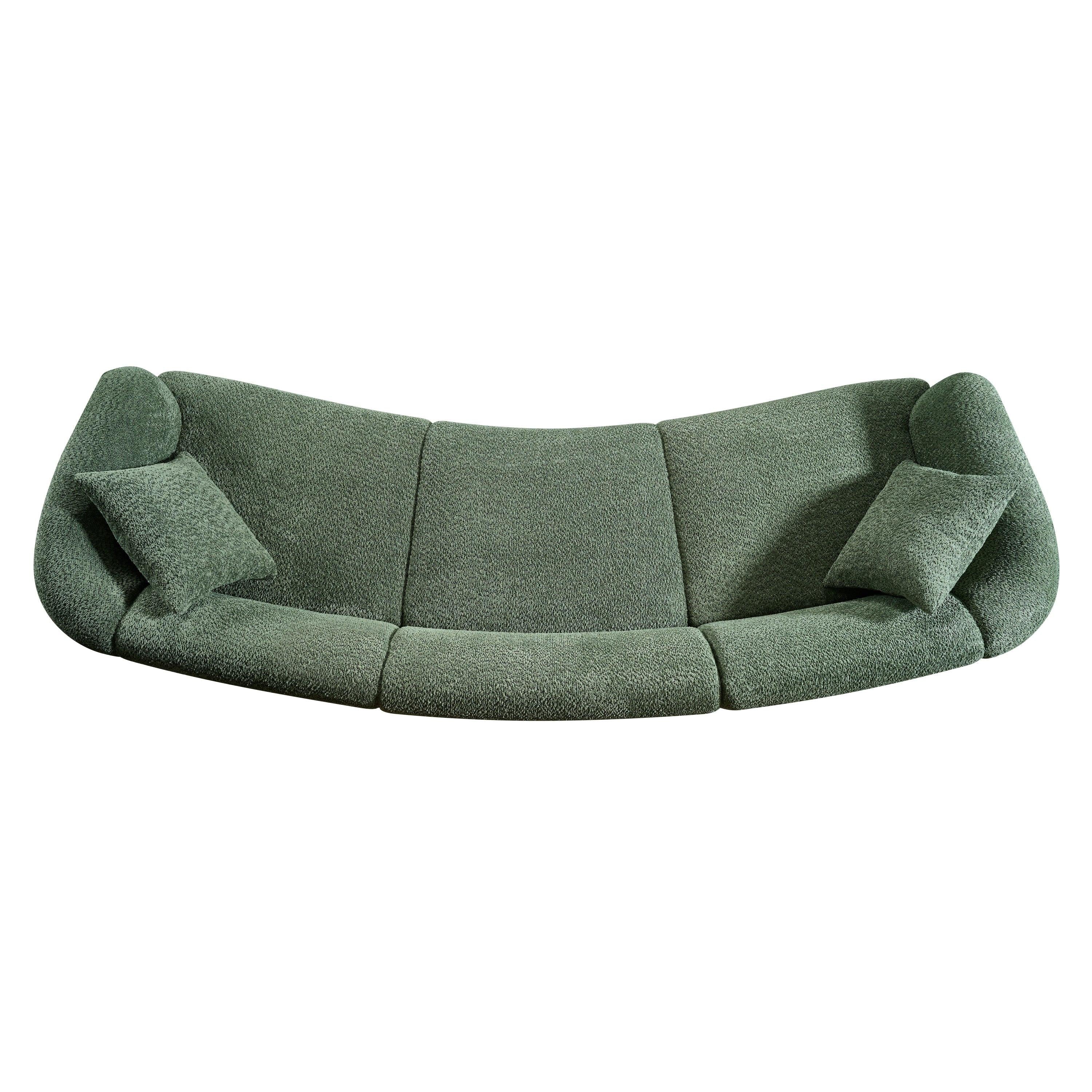 Curved 3-Seater Sofa in Green - Comfortable Seating & Modern Design.