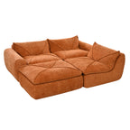 116'' compressed sofa no assembly in burnt orange with high density foam, featuring plush cushions and a modern modular design for living rooms.
