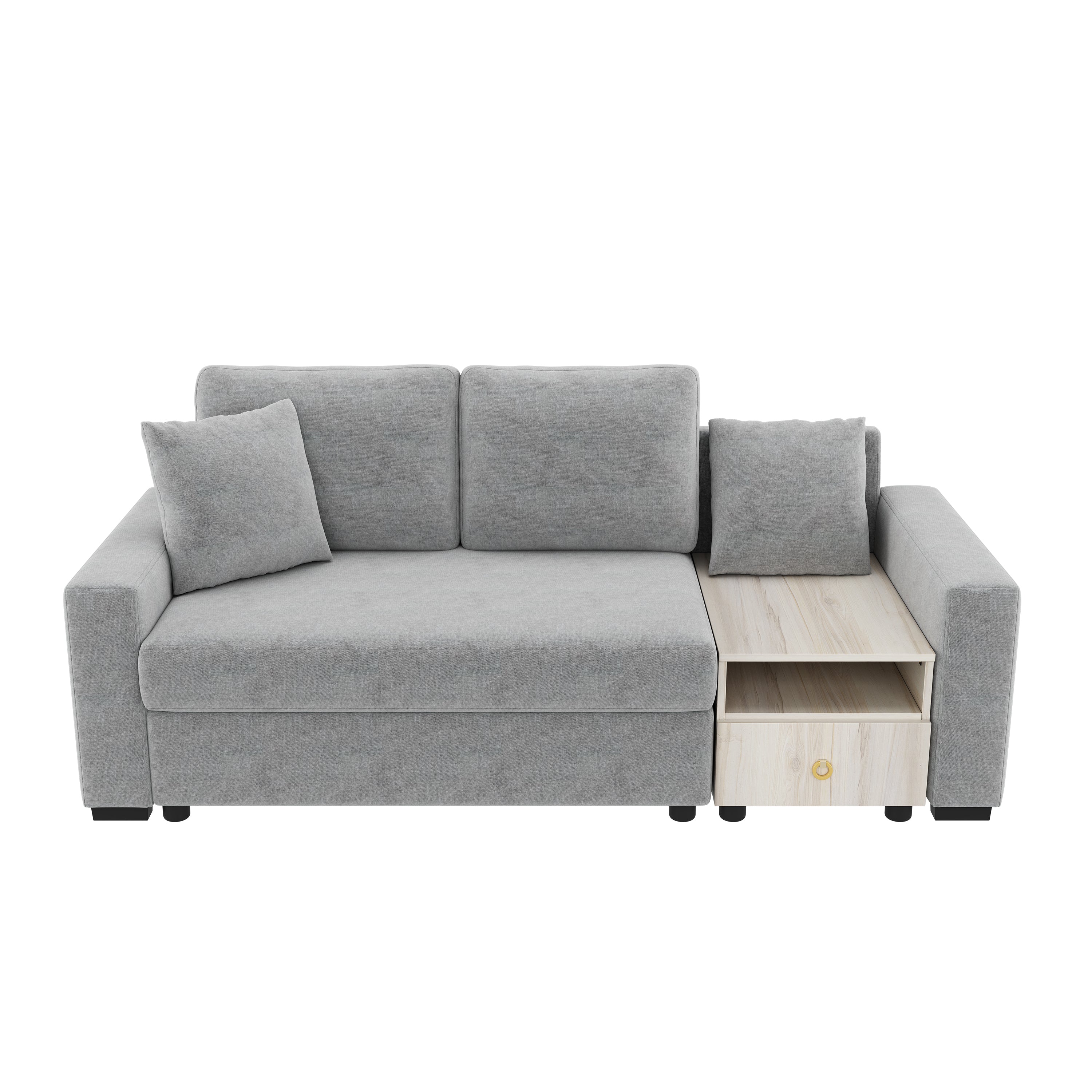 79-Inch Modern Grey Chenille Sofa with Built-In Storage Armrest