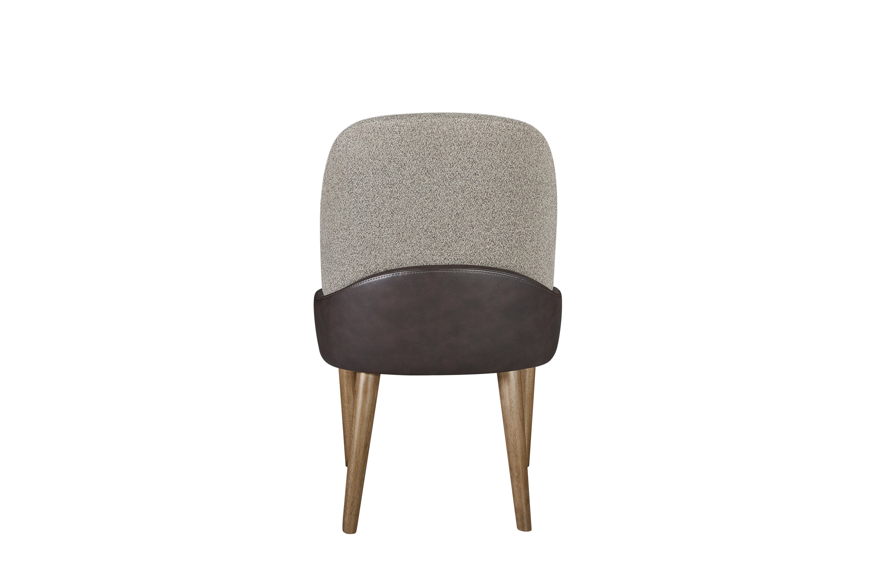 Rear view of Barrel Back Chair Set - Coffee showing faux leather back panel and tapered wooden legs for a stylish dining room accent.