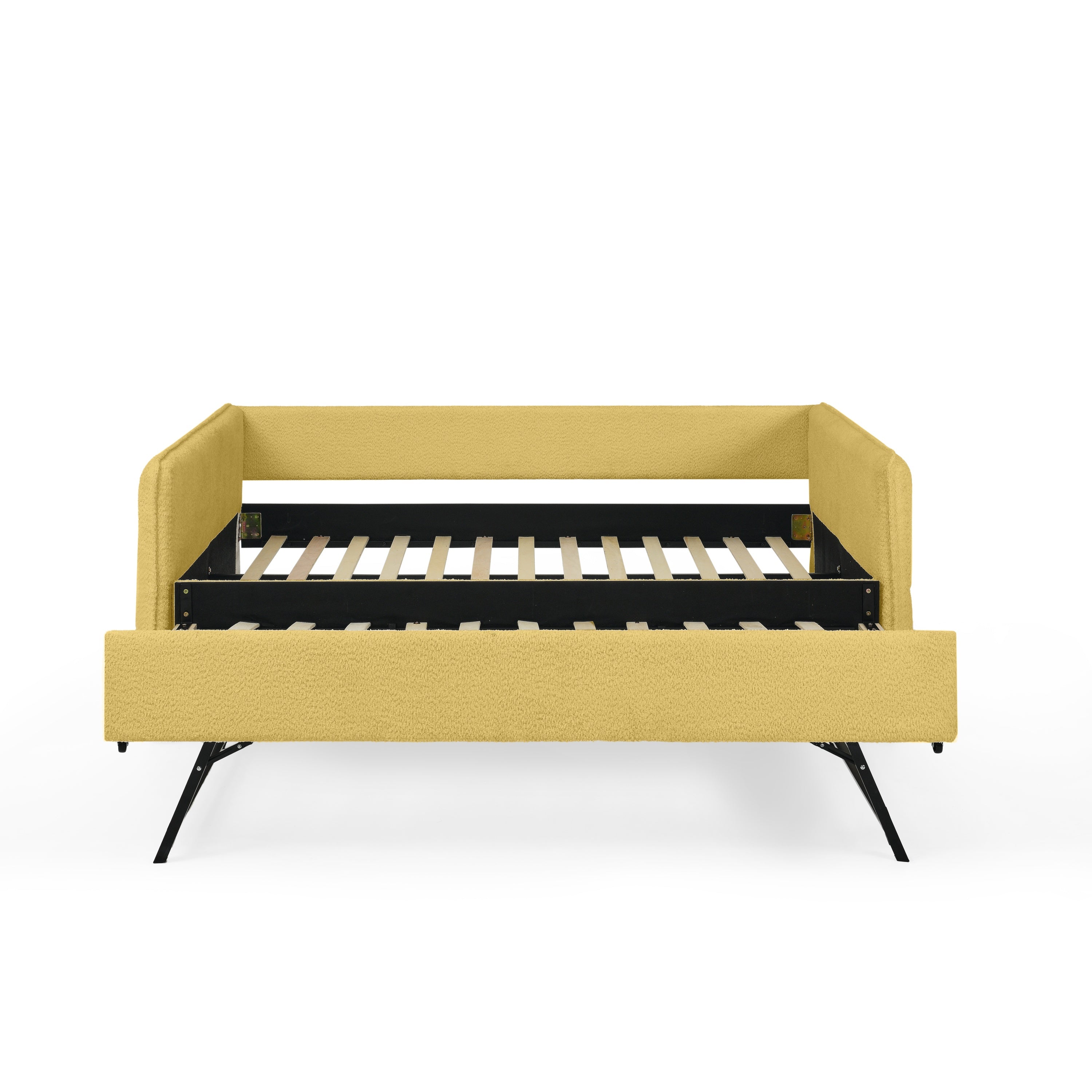 Modern Yellow Boucle Full Size Daybed with Pop-up Trundle