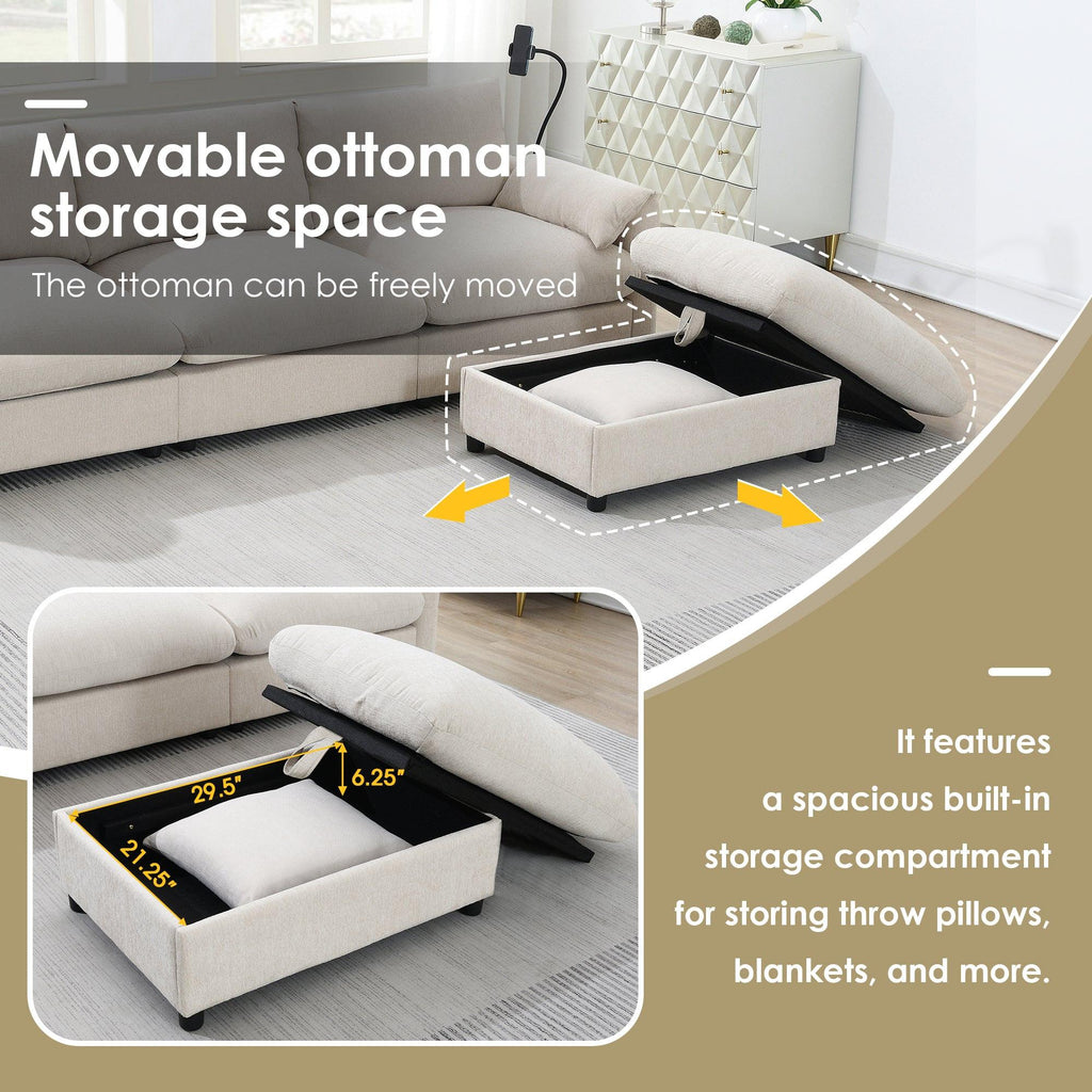 Versatile L-Shaped Sectional Sofa with Storage Ottoman.
