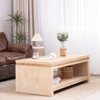 Modern Wood Coffee Table with Beaded Trim – 47 Rectangular Coffee Table with Open Storage Shelf, Light Natural Finish – Farmhouse & Coastal Living Room Furniture.