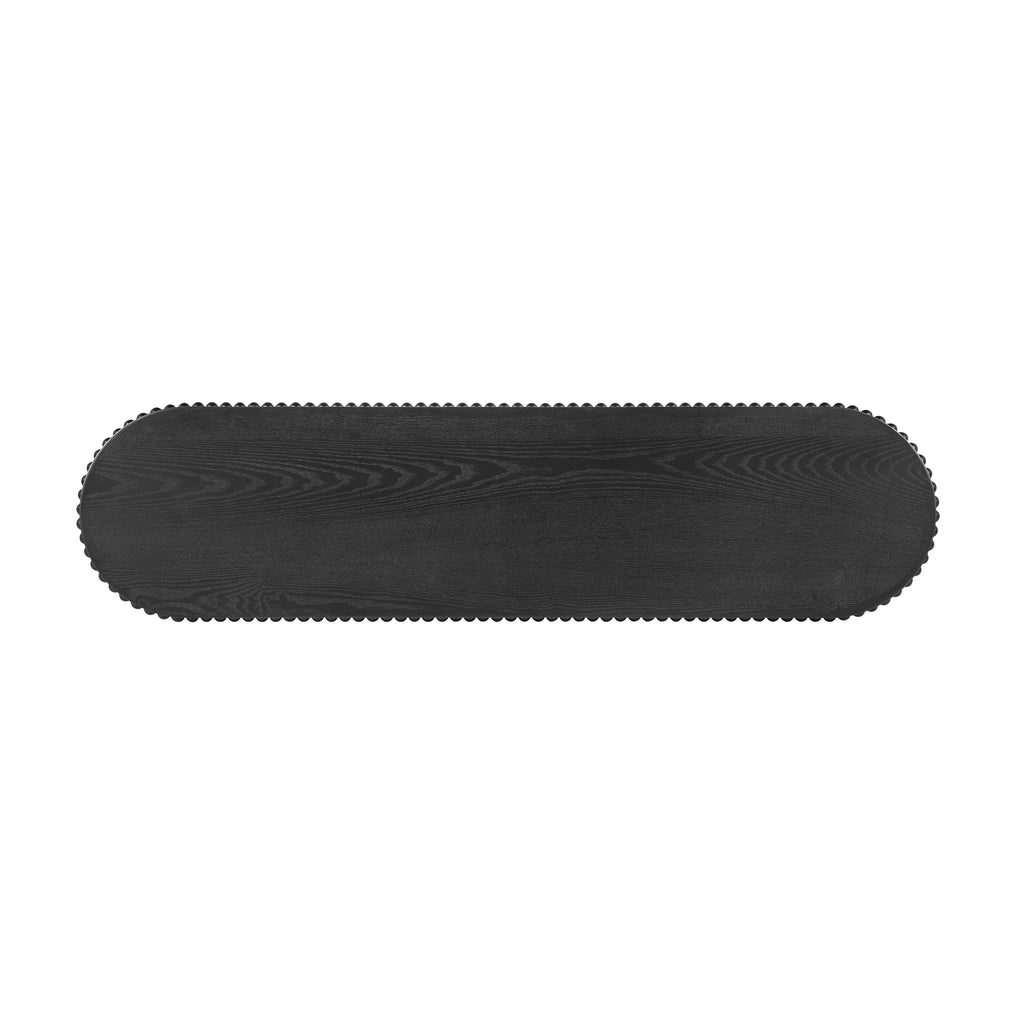 Top-down view of Mirod Console Table showing elongated oval tabletop with visible wood grain and beaded edge.