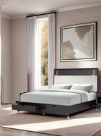 Mid-Century Modern King Size Bed with Storage Drawers.