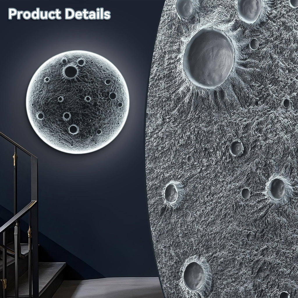 32-Inch Realistic Resin Moon Wall Light – Plug-In Dimmable LED Moon Sconce with Remote Control, 30 W Main & 10 W Night Light, Meteorite Crater Texture, 1.75″ Thick Wall-Mounted Décor for Home & Commer.