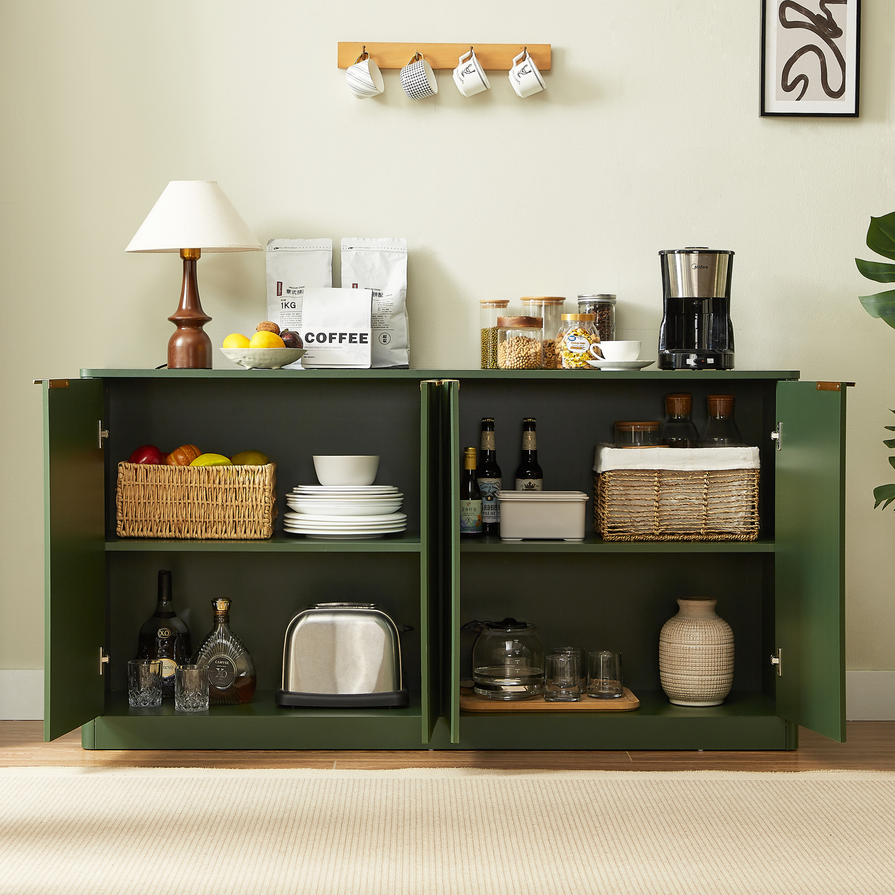 59-Inch Modern Wavy Sideboard - Curved Design Storage Cabinet.