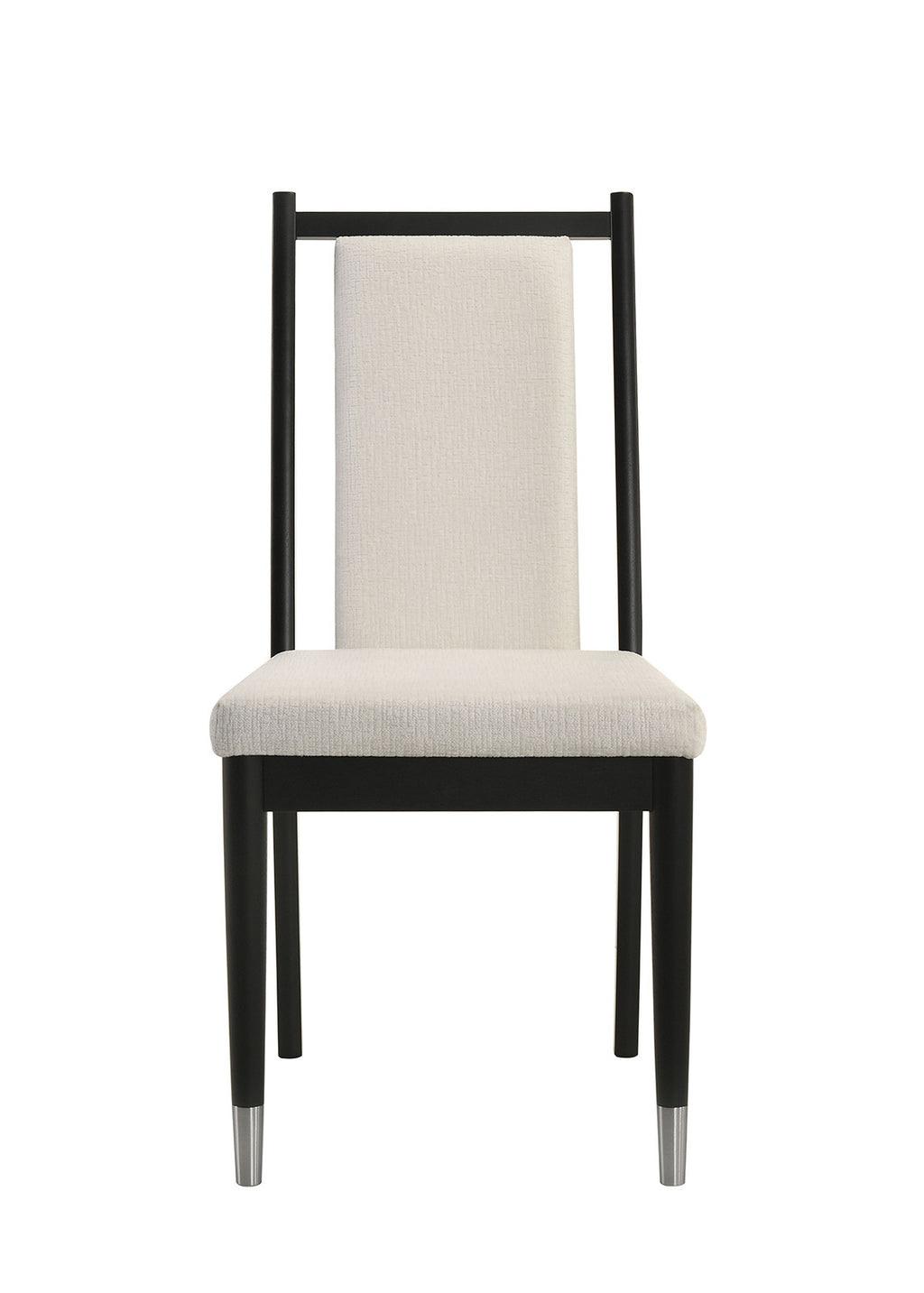 Front view of Contemporary Dining Side Chair - Modern Seating | 2pc Set with sleek black frame and cushioned white seat and backrest.