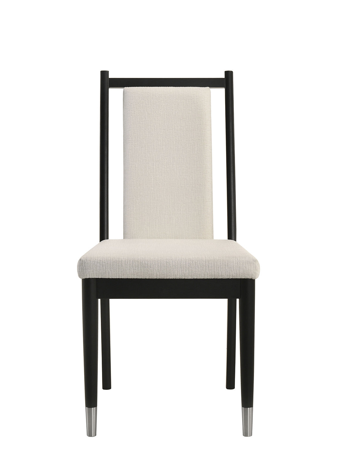 Front view of Contemporary Dining Side Chair - Modern Seating | 2pc Set with sleek black frame and cushioned white seat and backrest.