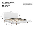 California King White Fabric Upholstered Bed Frame.