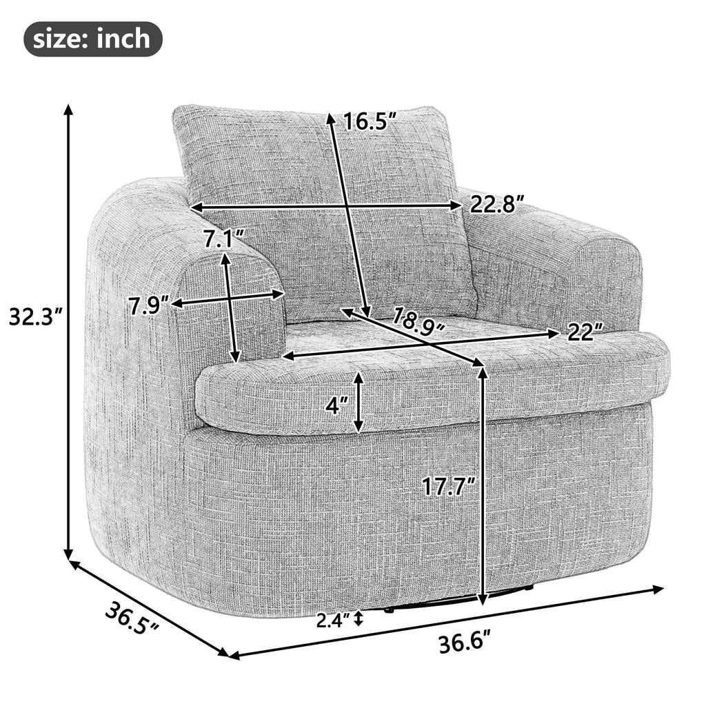 Modern 360° Swivel Accent Barrel Chair with Dual-Layer Cushion in Beige & Brown Faux Fur, 36.6' Round Seating for Living Room, Bedroom, Office, or Hotel.