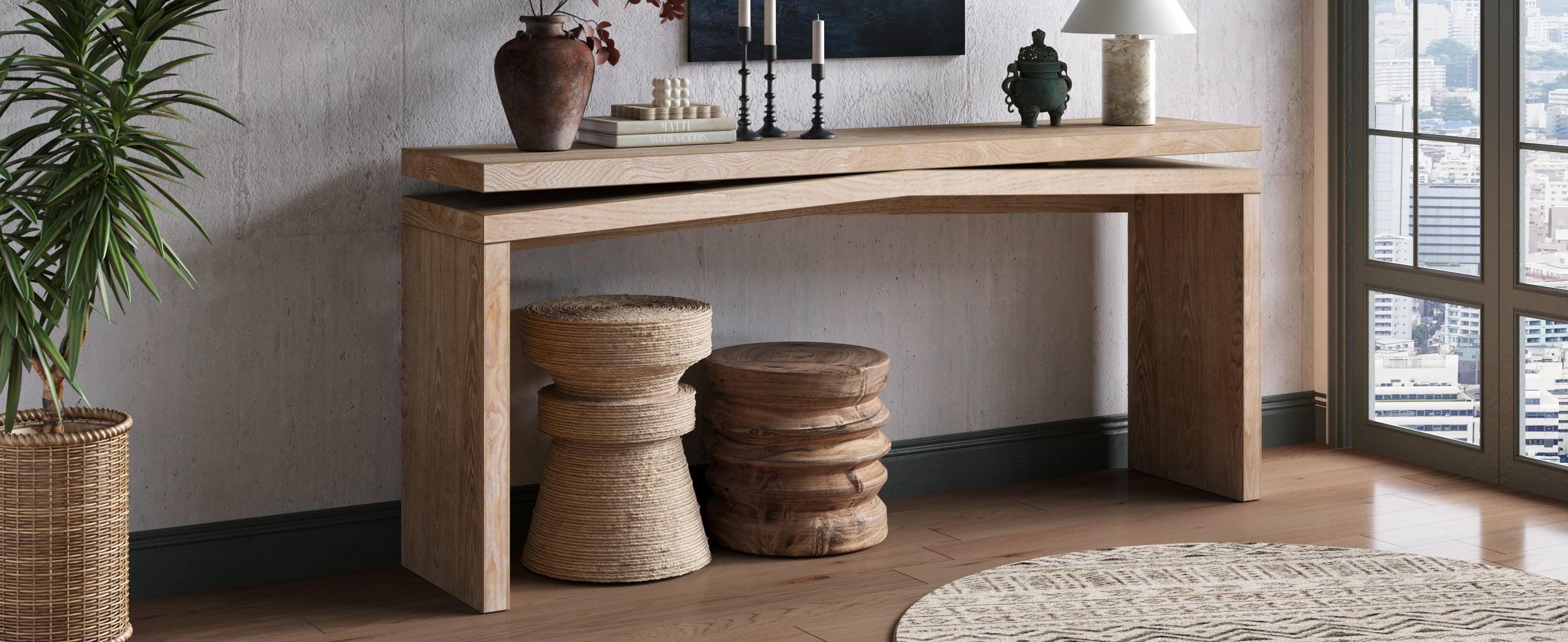 65-Inch Rustic Farmhouse Console Table for Living Room.