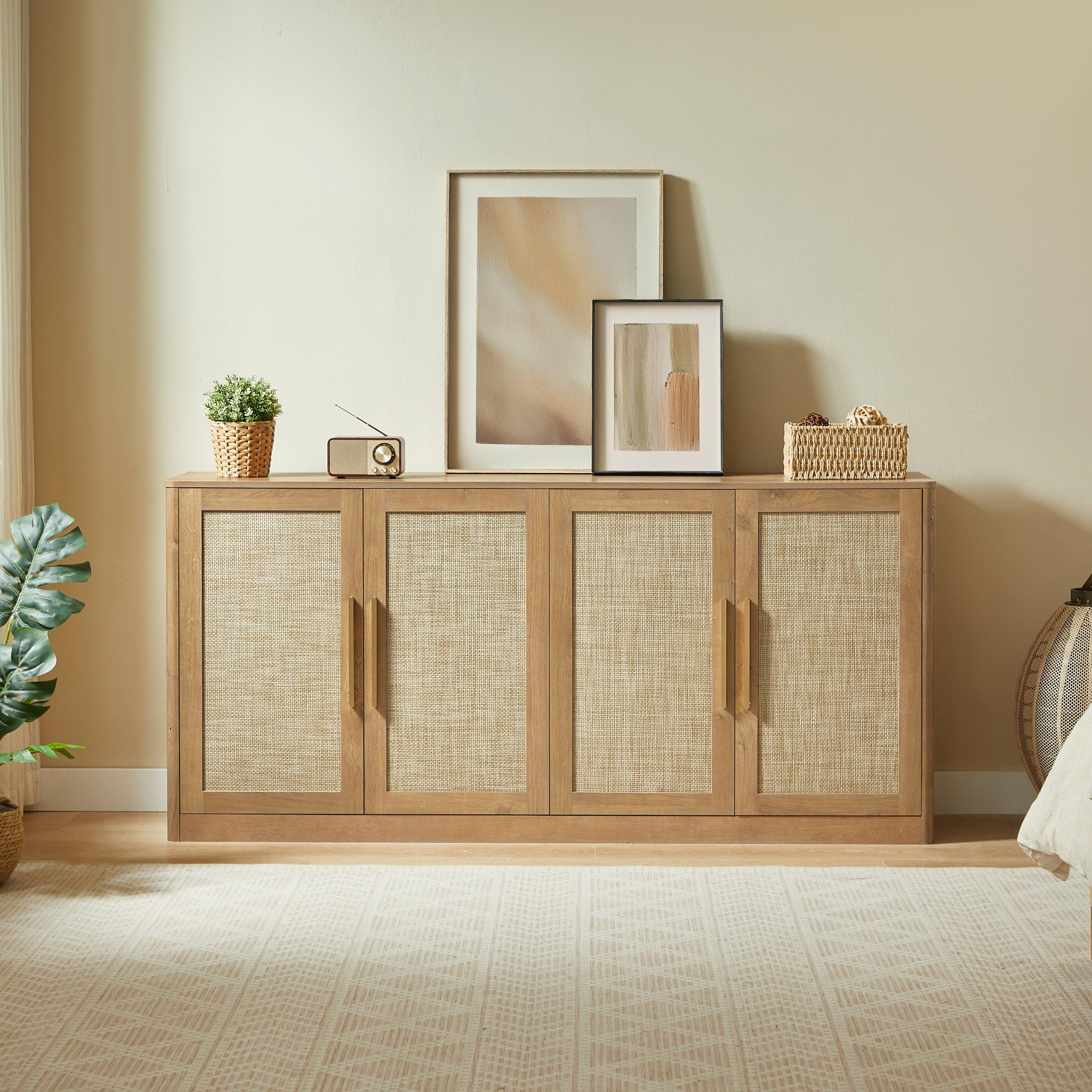 67' Rattan Buffet Cabinet - Boho Style Sideboard Storage.