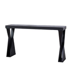 Modern black entryway table with durable wood construction and stylish crossed legs, perfect for hallways or offices.