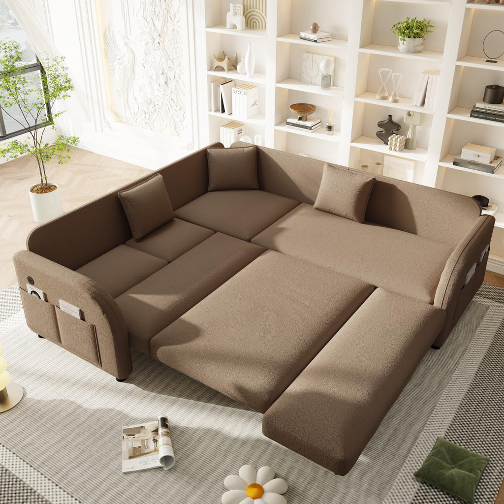 85.1' L-Shaped Pull-Out Sofa Bed with USB Port.