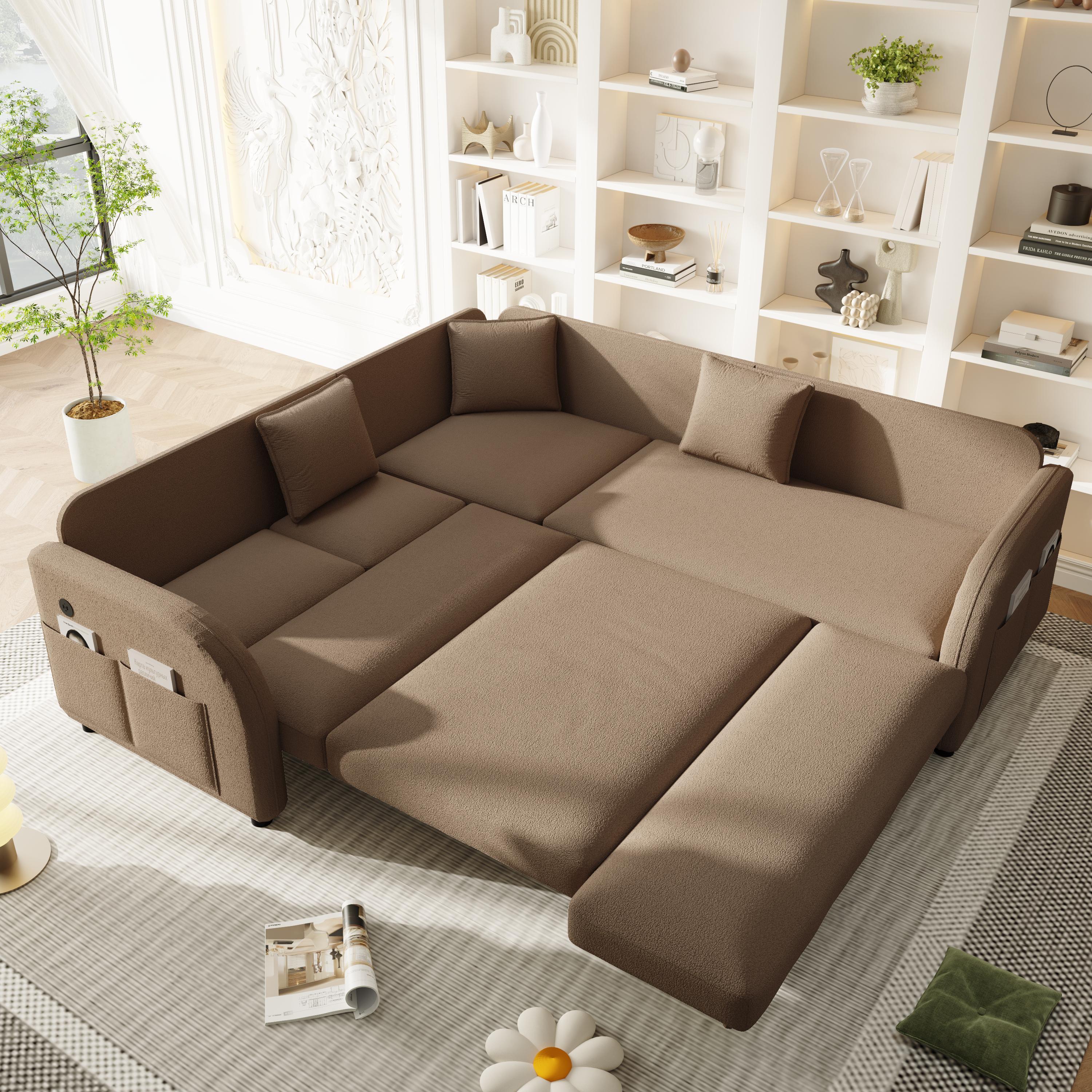 85.1' L-Shaped Pull-Out Sofa Bed with USB Port.