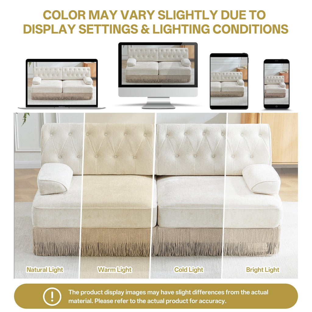 Modular Chesterfield Style Sofa with Tassel Skirt.