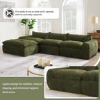 116'' compressed sofa with high density foam shown with no assembly needed and legless design for stability and hygiene.