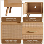 Modern TV Stand with Rattan Doors for 80in TVs.