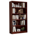 60-Inch Mahogany MDF 5-Tier Modern Bookshelf with Adjustable Shelves