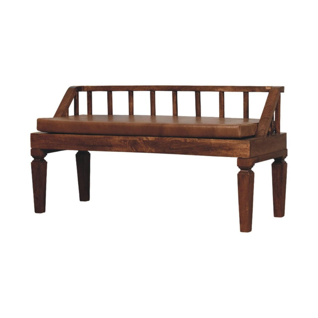 Solid Wood Leather Bench - Artisan Furniture.