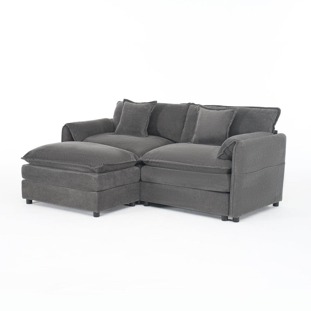 Modular Sectional Sofa Grey with Ottoman for Living Room.