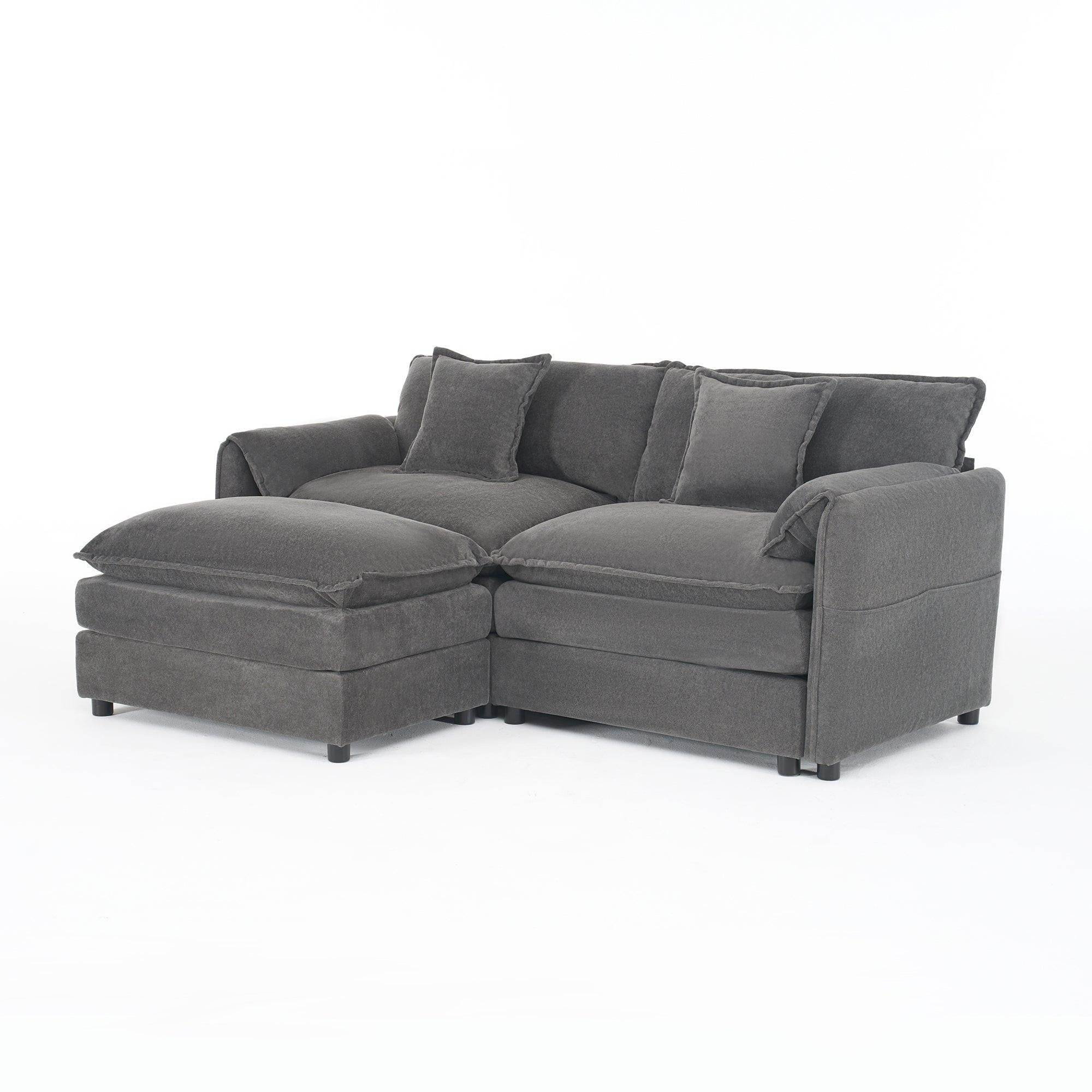 Modular Sectional Sofa Grey with Ottoman for Living Room.