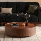 35.4-Inch Walnut Coffee Table with Circular Design.