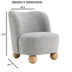 Product dimensions of the gray upholstered accent chair in boucle fabric, featuring 31.9-inch height and 30.7-inch depth.