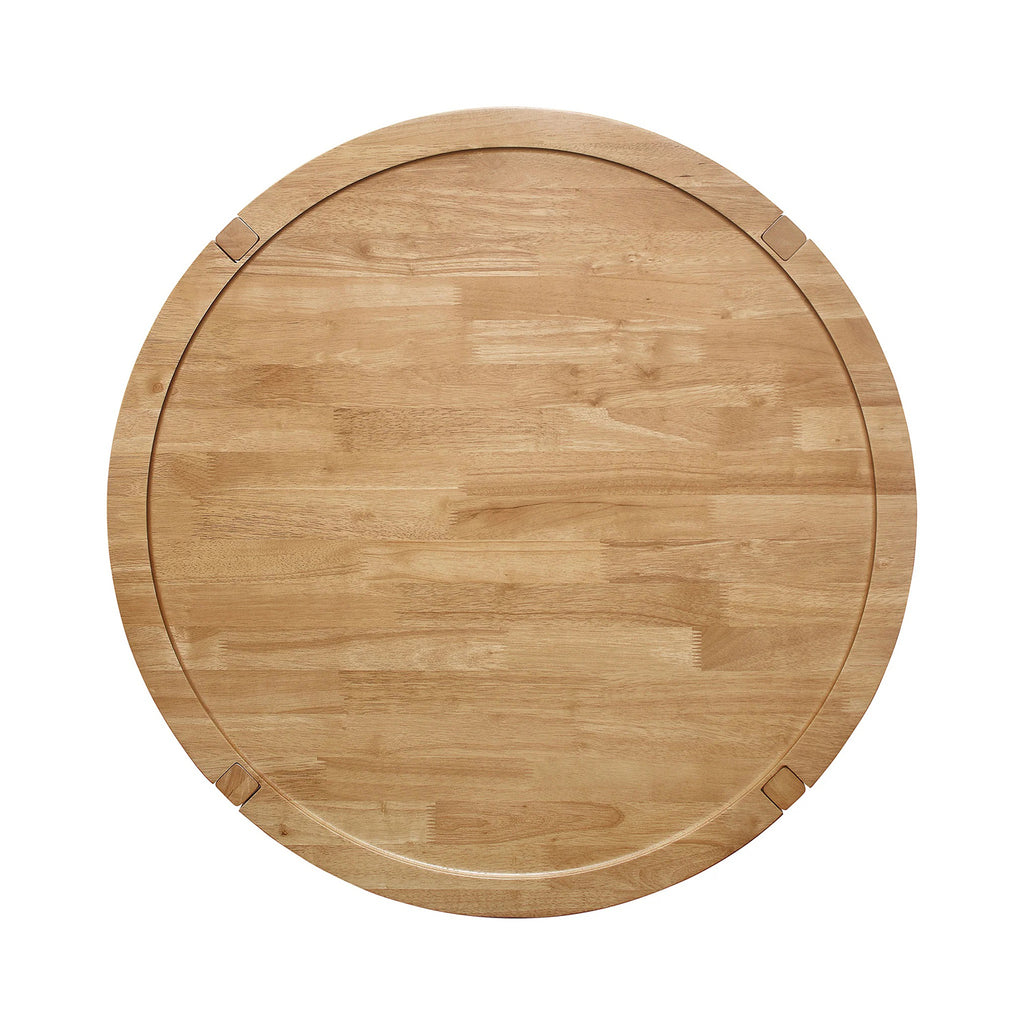 Top-down view of Round Wooden Coffee Table with Bottom Shelf in Maple Brown, highlighting its smooth circular surface.