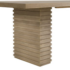 Detailed view of the ribbed pedestal base on the 95 inch light ash dining table, showcasing its modern craftsmanship.
