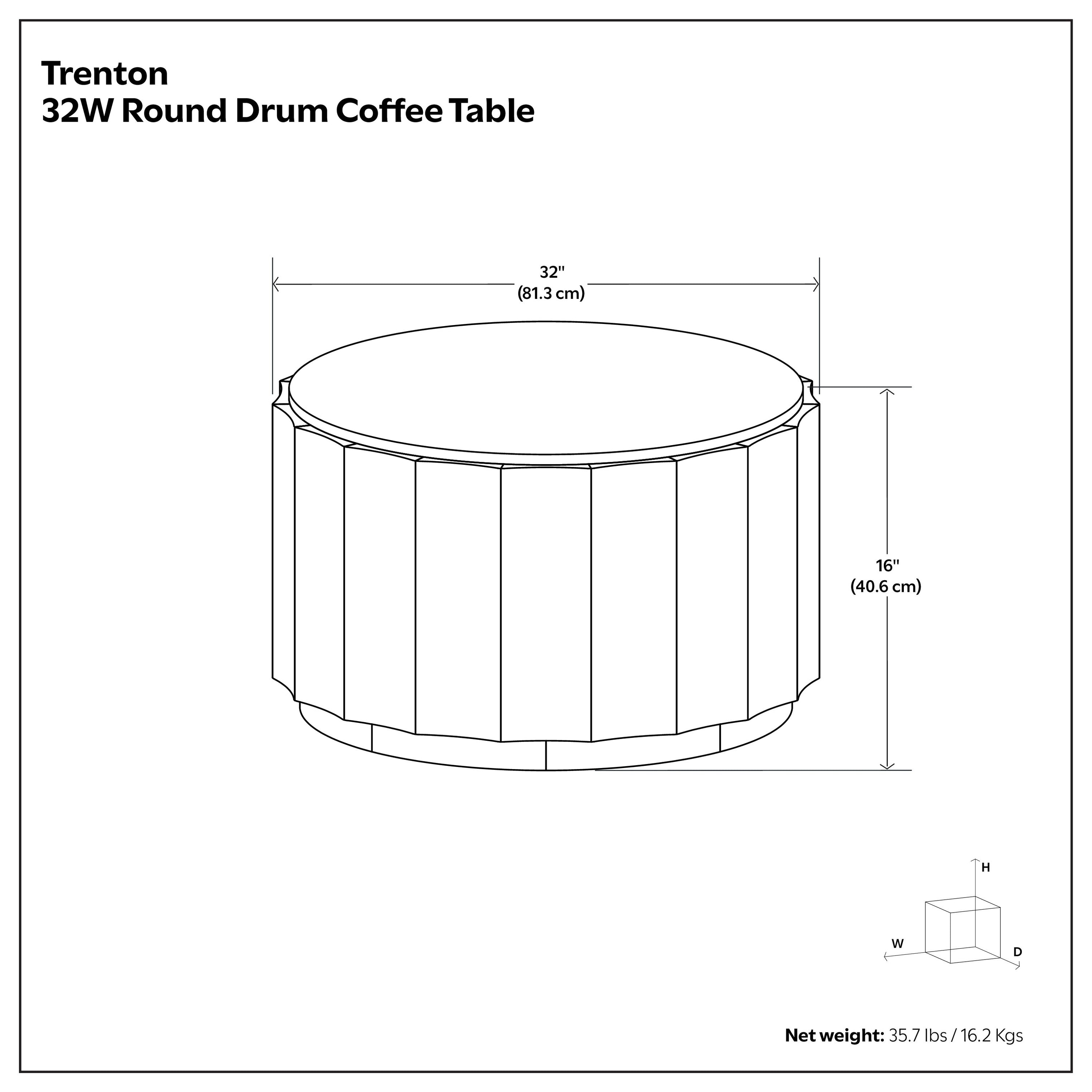 Dimensional diagram of Trenton Coffee Table - Walnut Brown with 32-inch width and 16-inch height, perfect for compact living spaces.