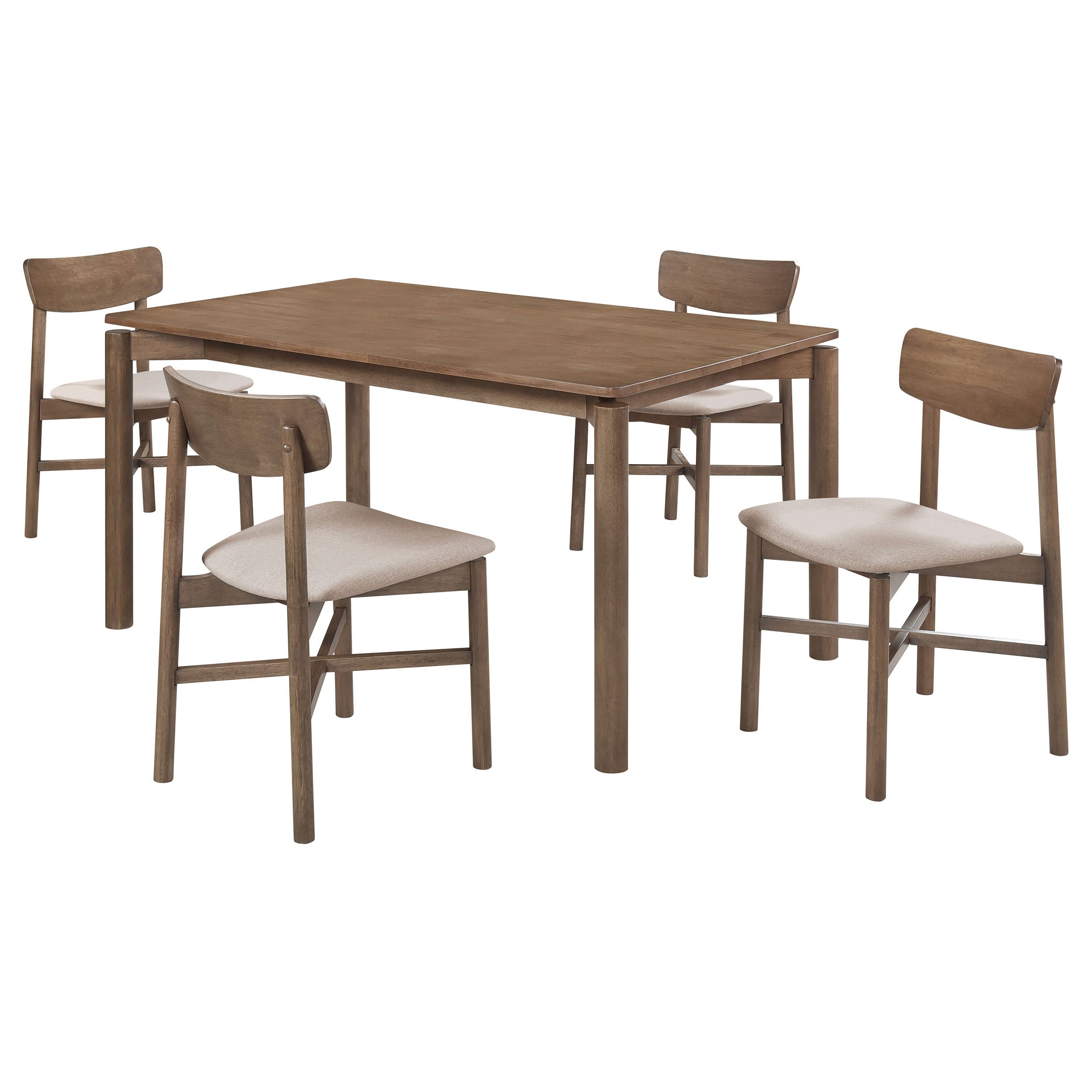 Svenstra Natural Walnut 5-Piece Dining Set with Beige Fabric Chairs