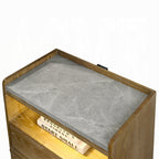 Brown Nightstand LED & USB - Transitional Style top view showing faux stone surface and built-in USB charging ports.