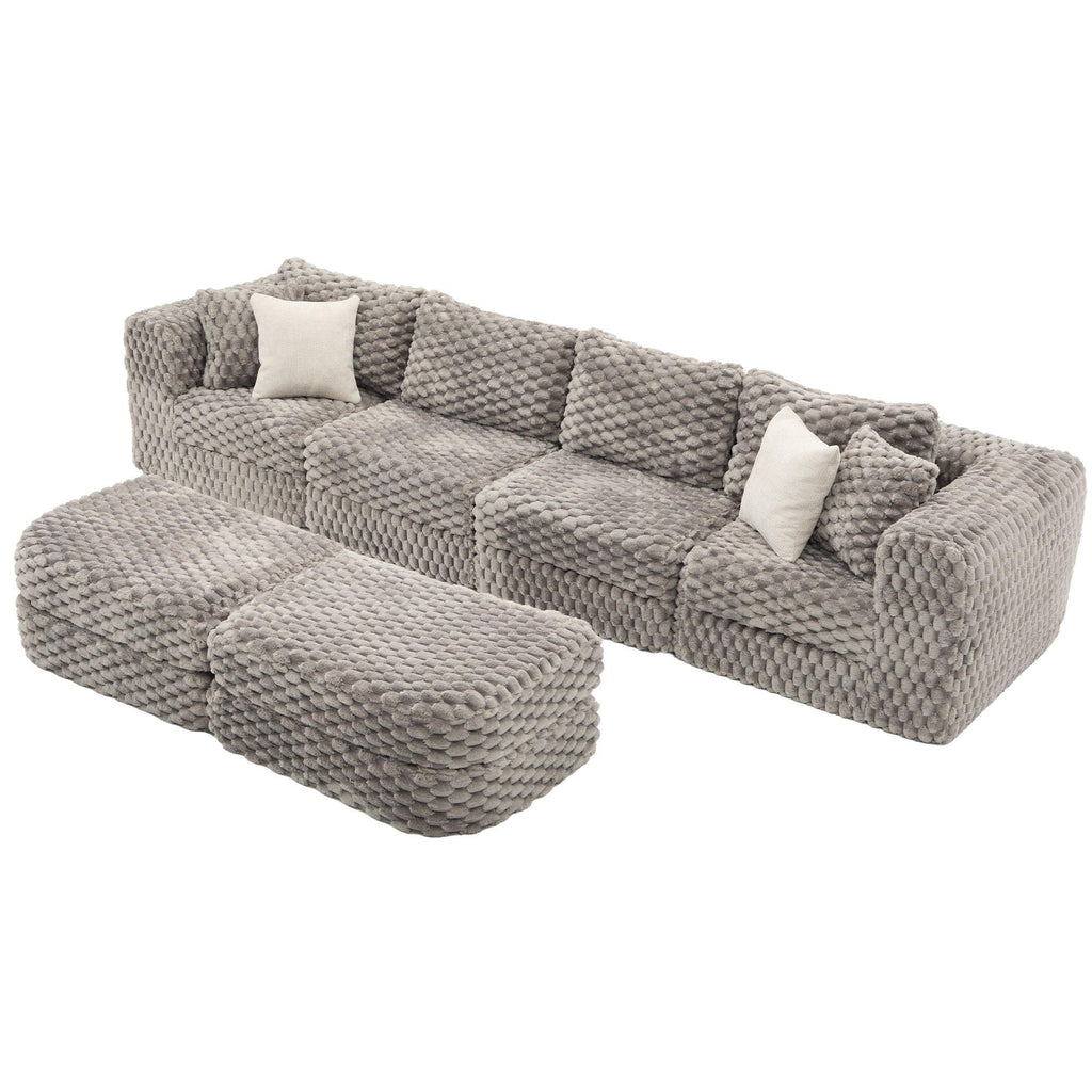 Modular Sectional Sofa Grey Bubble Velvet with Movable Ottomans.
