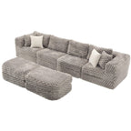 Modular Sectional Sofa Grey Bubble Velvet with Movable Ottomans.